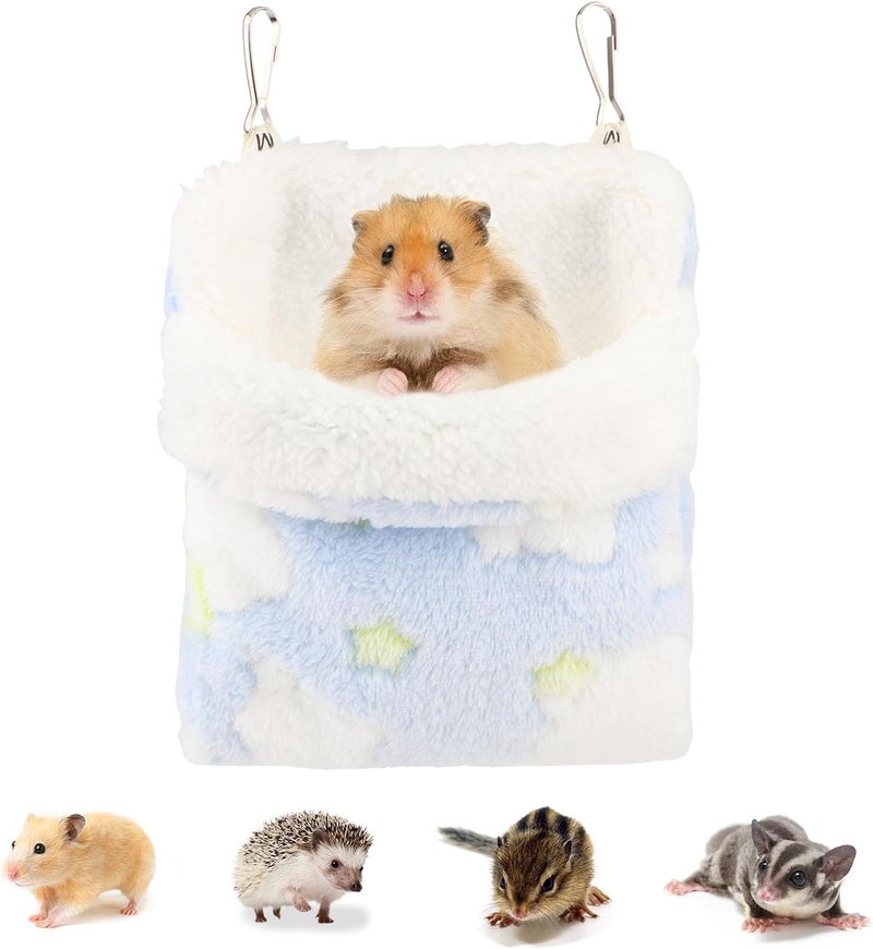 Reshiho Sugar Glider Sleeping Pouch Bag, Warm Hamster Hammock Pouch Sack Small Pet Hanging Bed for Hamster Rat Hedgehog Squirrel and Other Small Animal (Blue) - Image 1